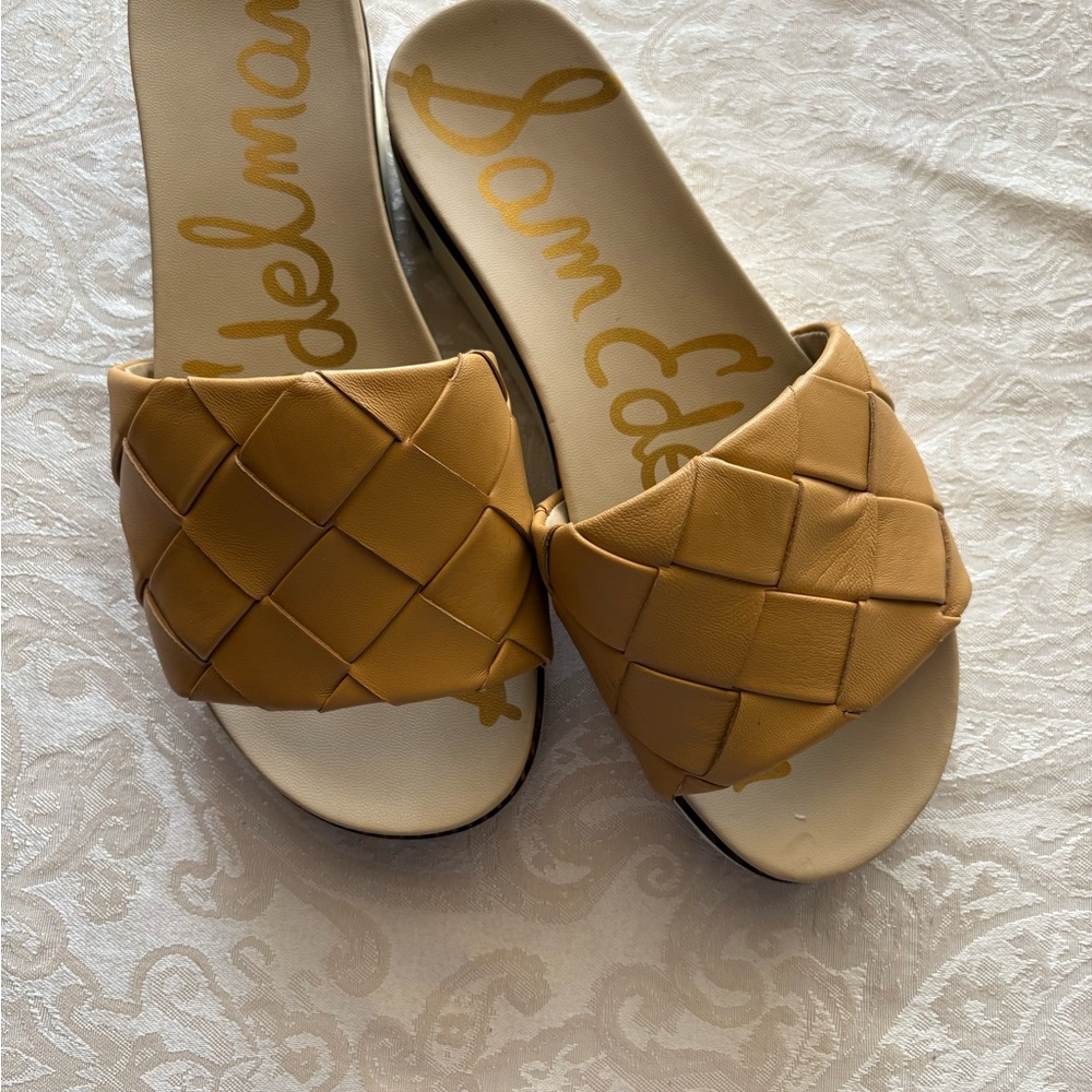 Sam Edelman “Adaley” Woven Tan Slide Sandals